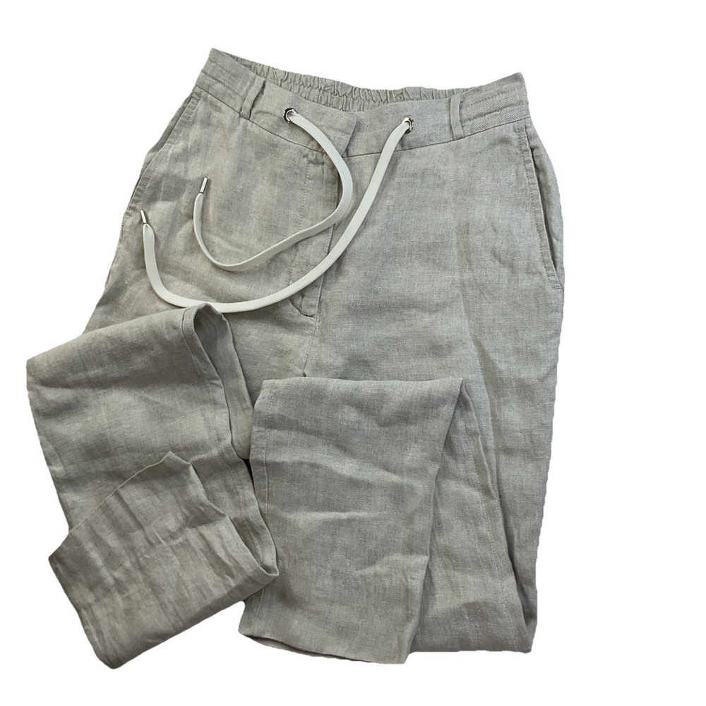 Eleventy‎ Linen Trousers Womens US 0 EU 38 Drawstring Tapered Pants Beige Italy